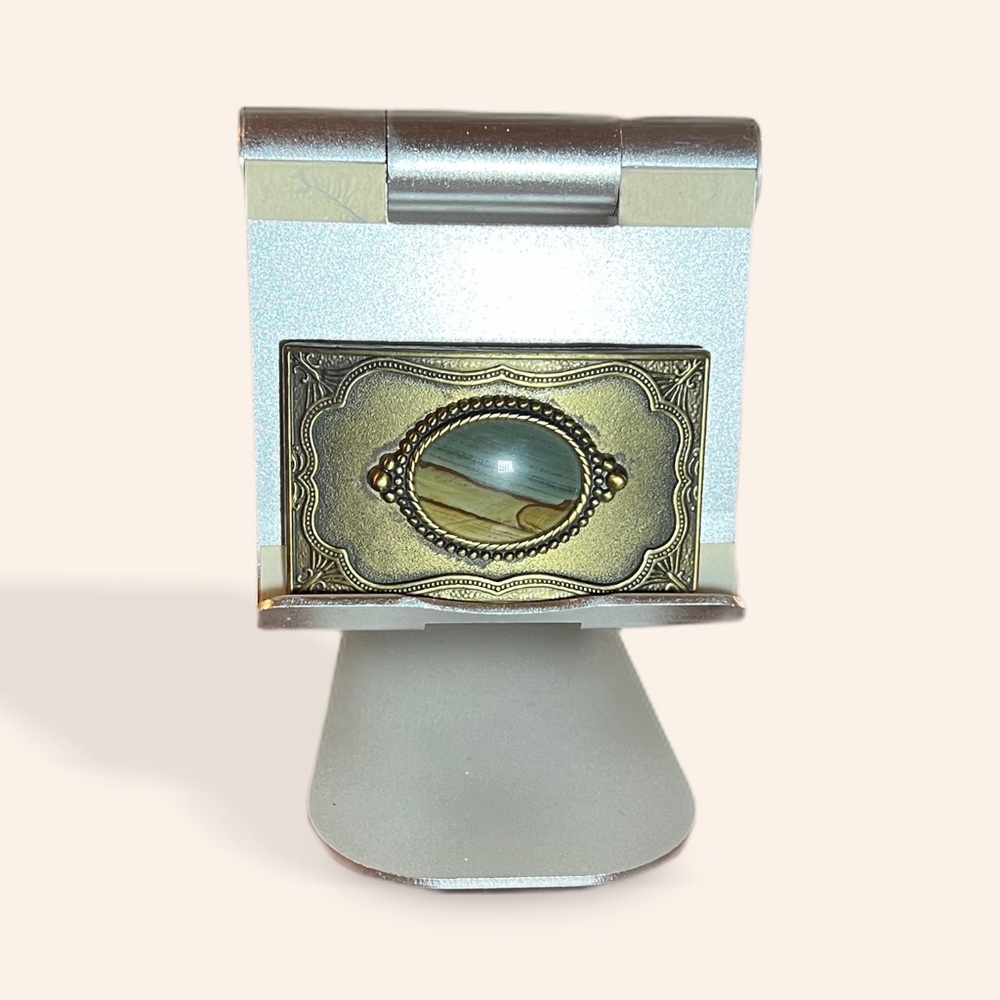 Unique Vintage belt buckle sandstone center in a brass/gold tinted metal finish